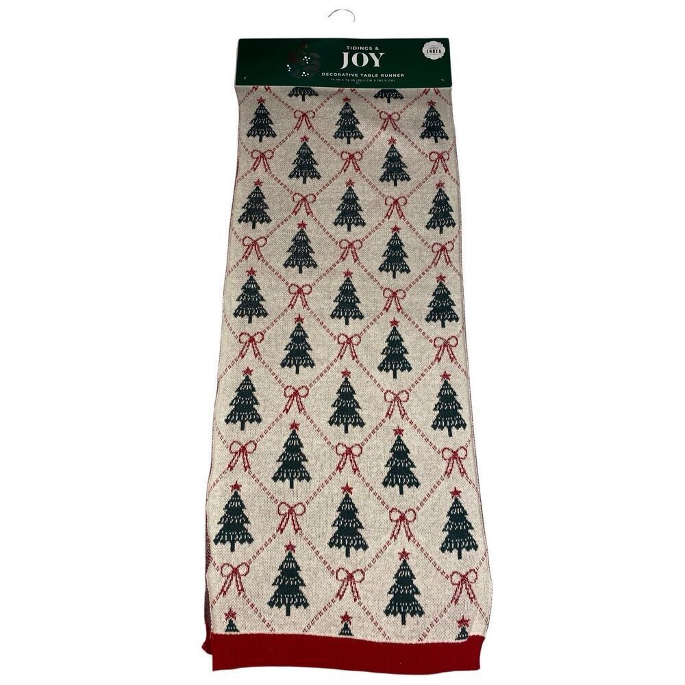 Christmas Tree Table Runner Red Green Holiday Decor Cotton 14x72 Winter Xmas